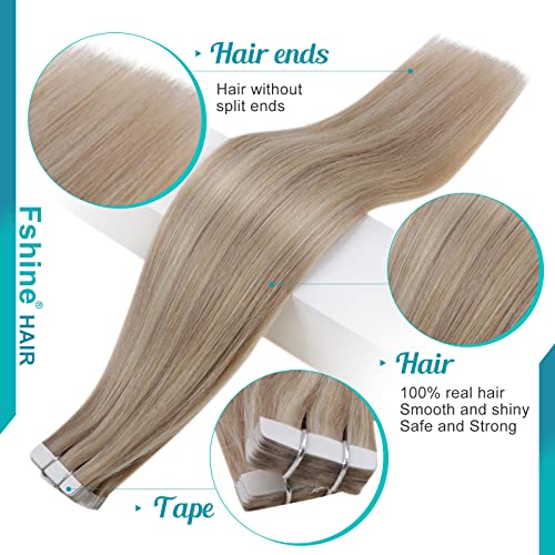Fshine Tape in Hair Extensions Human Hair,18 Inch 20 pcs 50 g,Straight Natural Human Hair Tape in Extensions,Color 3 8 22 Highlight Medium Blonde,Crafted with Lightweight Comfortable Fit - Image 3