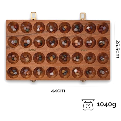 LOGOPLAY Hus Spiel mit Metallverschlüssen – für 2 Spieler – Bao – Kalaha – Mancala - inkl. Edelsteinen