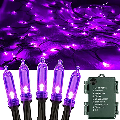 OEMG Halloween Guirnalda Luces Moradas, 12M 120 LED Guirnaldas Luces Exterior Pilas 8 Modos, Guirnalda Halloween Luces Morado Halloween Decoracion Exterior Interior Jardines Fiestas Bodas Patio Cover
