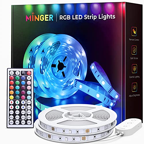 MINGER 32.8ft LED Strip Lights with Remote, RGB Color Changing LED Light Strips for Home Decoration, Bedroom, Living Room, Kitchen, Party, Bar with 5050 LED Lights, DIY Mode (2x16.4ft)