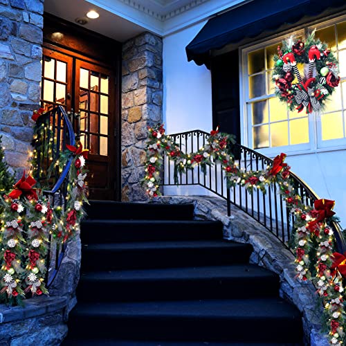 GarveeHome Prelit Christmas Garland for Mantle, 6ft Battery Operated Xmas Garland with 20 LED Lights Timer Red Green Balls for Fireplace Stair Railing TV Stand Indoor Outdoor Holiday Decor