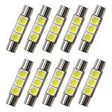 YoRise 10PCS T6 Car LED Reading Light, 28mm 5050-3SMD 180° Lighting Sun Visor Vanity Mirror Lights, Flat Head Dual Tip Plug and Play Car Roof Lights, Universal Auto Lighting Replacement (White)