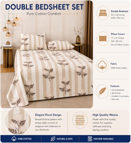 Image of RRC Double Bed Bedsheet 90 x 100 Inches with Pillow Cover, Floral Printed Bedding Sheet for Bedroom, Stylish Home Bedding, Comfortable Bed Sheet for Double Bed, Pillow Cover Size 17 x 27 Inches