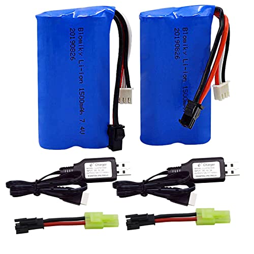 Blomiky 2 Pack H101 7.4V 2S 15C 1500mAh Battery with SM-2P Plug Suitable for H105 H103 H101 Remote...