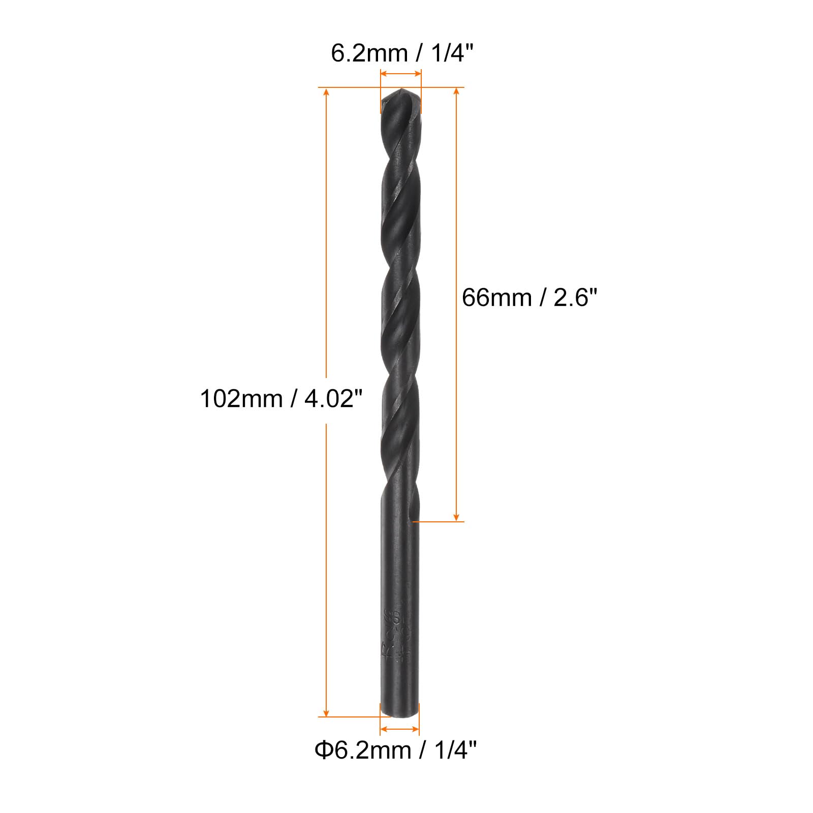 6.2mm Twist Drill Bits – Titanium & Nitride Coated HSS 4341, Round Shank, 2-Pack For Stainless Steel & Metal Drilling