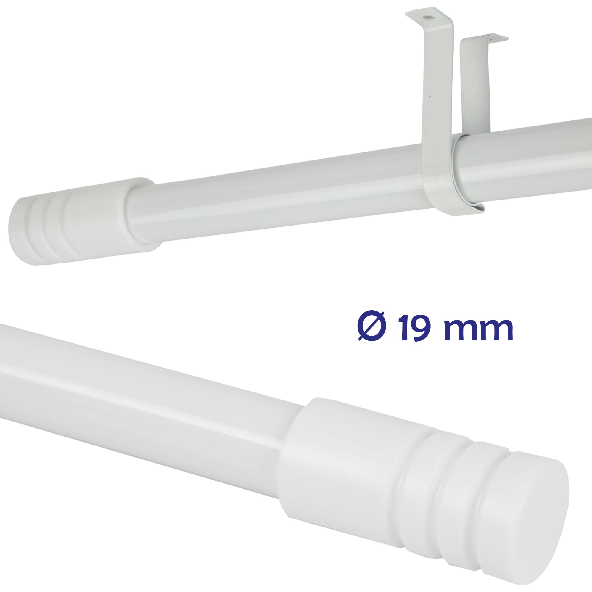 Nowoczesny karnisz do zasłon, wysuwany od 115 do 200 cm, średnica 16 mm/19 mm, stal nierdzewna, 1 szyna druciana