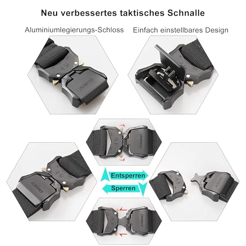 JUKMO Taktischer Gürtel, Militär Wandern 3,8cm Arbeit Gürtel mit Schwere Schnellverschluss Schnalle (Schwarz, 125cm)