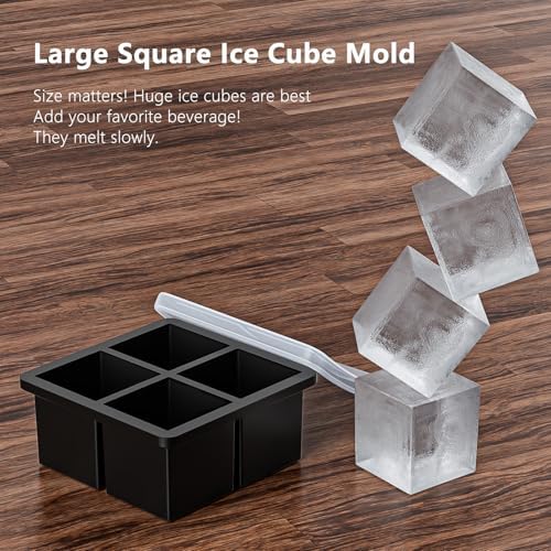 Bangp Large Ice Cube Tray for Whiskey,Silicone Ice Cube Trays 2 Pack,Large Ice Cube Molds with Leak Proof Removable Lid,Square Ice Cube Tray for Whiskey and Cocktail - Thumbnail 5