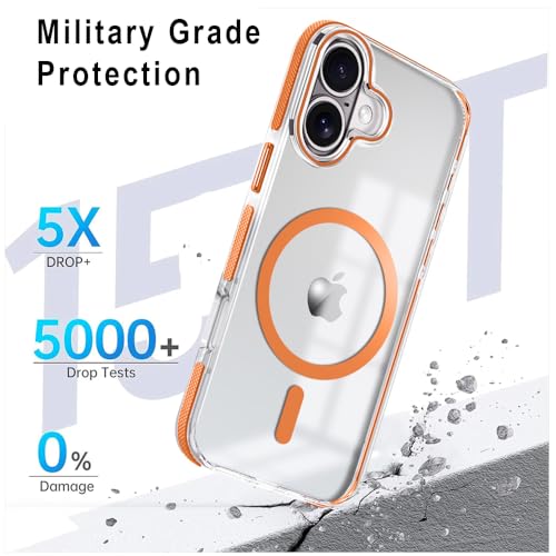 Image of MINTZZ ️ for iPhone 16 Case, Compatible with MagSafe, Military-Grade Protection, Yellowing Resistant, Scratch-Resistant TPU Back, Magnetic Phone Case for iPhone 16 Orange