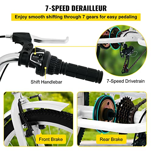 Image of 26'' 7-Speed Adult Tricycle - Foldable 3 Wheel Bike for Adults (White)
