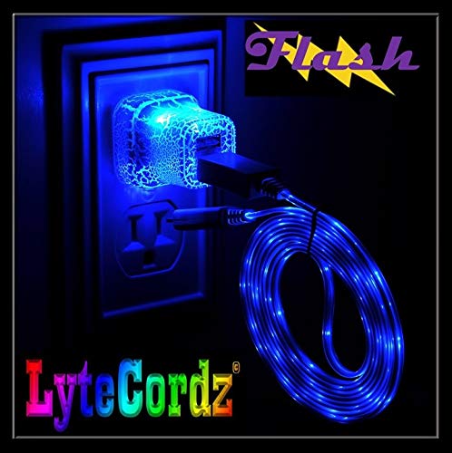 LyteCordzLighted Light Up LED Charging Charger Cable USB with Light Up Wall Plug Compatible with Type C - USB 3.0 (Blue)