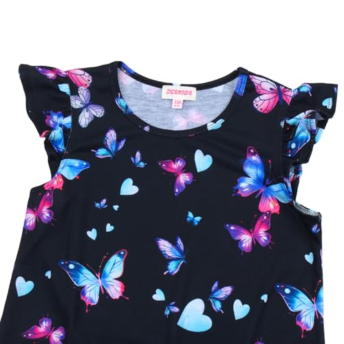 Image of JESKIDS Girls Short Sleeve Shirts Ruffle Tie Front Unicorn /Tie Dye Print Summer Tee Tank Tops 3-11 Years