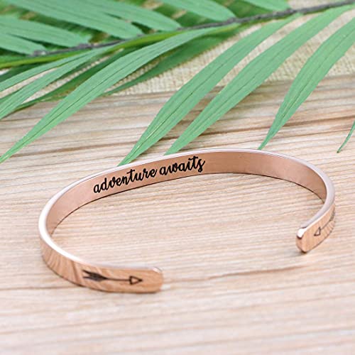 Adventure Awaits Cuff Bracelet Gifts For Nature Lover Graduation Travel Handmade Stainless Steel Metal Open Bangle Personalized Jewelry For Her #TOP2
