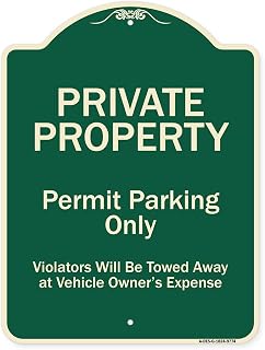 SignMission Designer Series Sign - Private Property Permit Parking Only Violators Will Be Towed Away at Owner Expense Green 18" x 24" Heavy-Gauge Aluminum Sign Protect Your Business Made in The USA