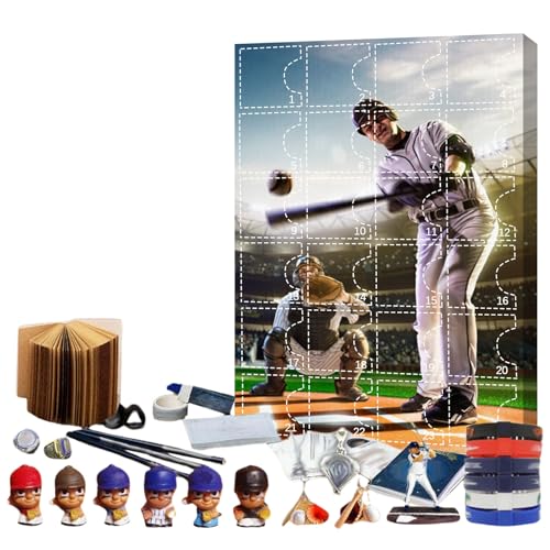 Christmas Baseball Countdown Advent Calendar 2024, Baseball Advent Calendar with 3D Figurines Ornaments, 24 Days Xmas Holiday Surprising Gifts for Baseball Fans, 3D Mini Baseball Decorations (White)