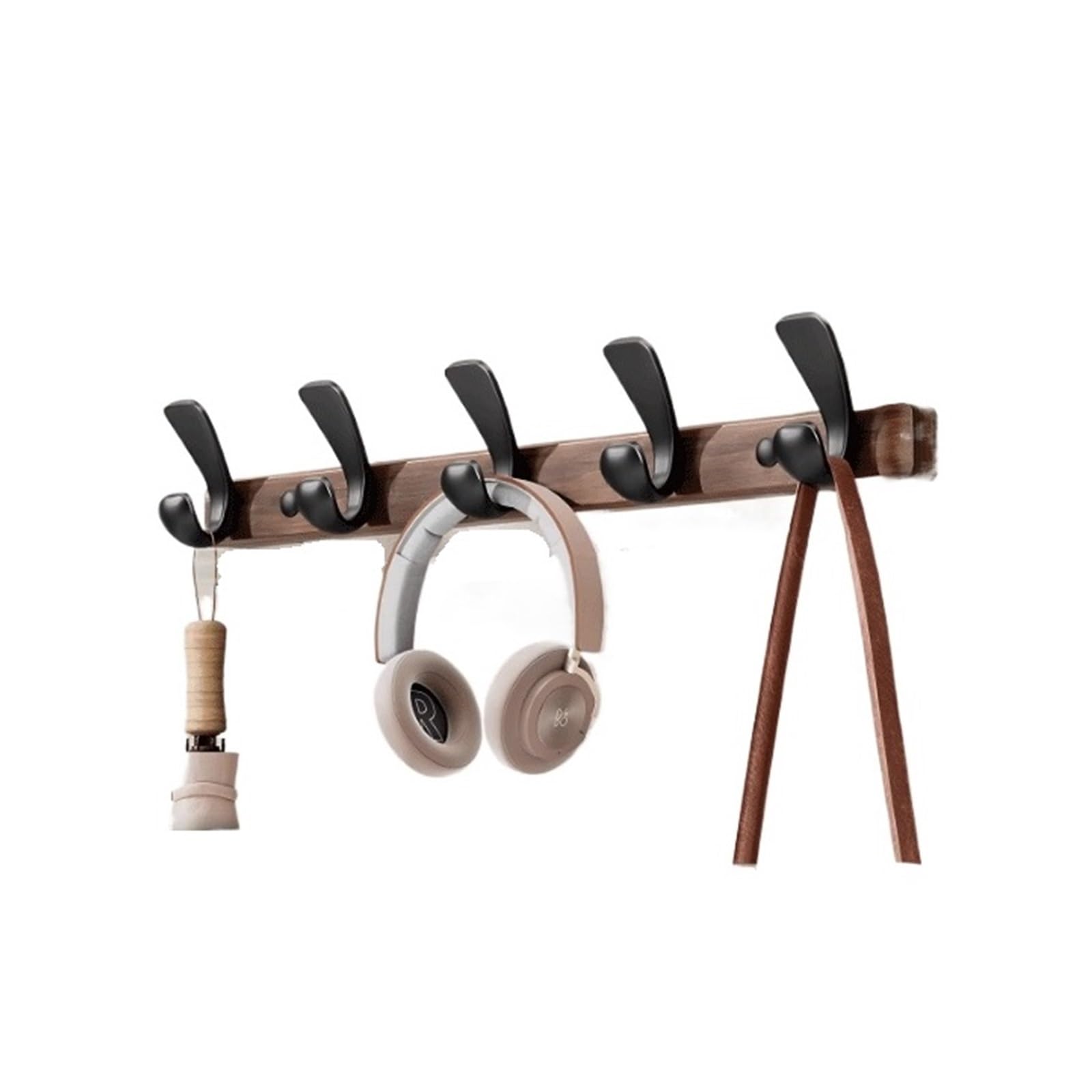 Zthyshoz Black Coat Hooks Walnut-Colored Door Hooks, Wall-Mounted Coat Rack—No Drilling Required(,Xs)