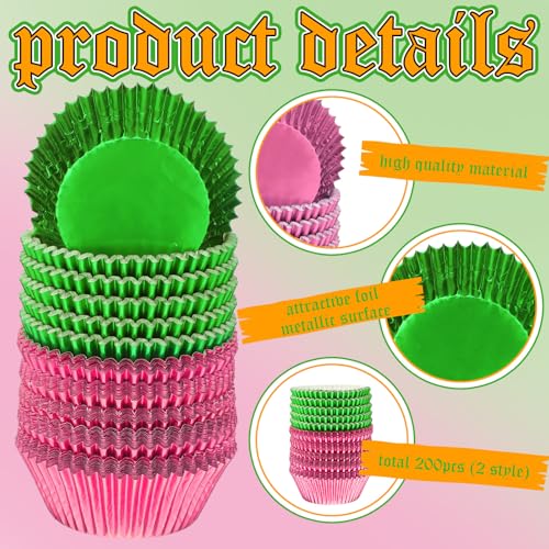 Image of Vesici 200 Count Pink and Green Foil Cupcake Liners, Standard Baking Cups