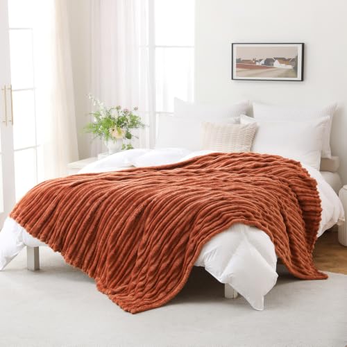 Puncuntex Manta Suave Naranja Oscuro 50"×60" para Sofá con Diseño a Rayas 3D miniatura 3