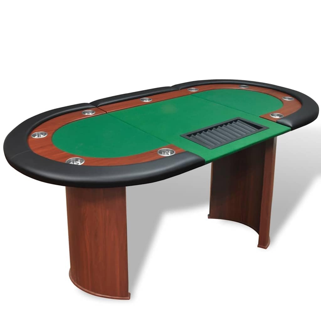 Mobili, tavolo da poker per 10 giocatori, con spazio per il dealer e vassoio per patatine, verde