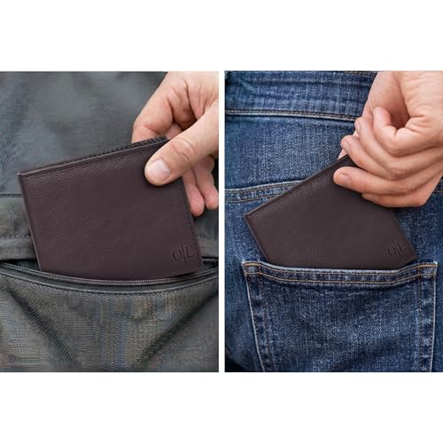 Image of Oak Leathers Slim Leather Wallet for Men - RFID Wallets Credit Card Holder Ultra Thin Gift for Mens, Front Pocket Minimalist Design