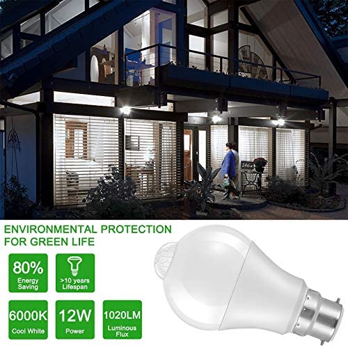 Powstro LED Smart Motion Light Bulbs, B22 PIR Light Sensor Bulb 12W Cool White 6000K Auto On/Off Night Lamp for Stairs Garage - Image 2