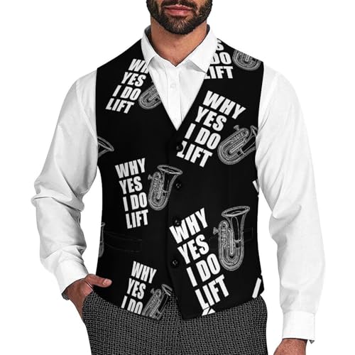 Tuba Why Yes I Do Lift Casual Suit Vest for Men Formal Business Dress Regular Fit Waistcoat Tuxedo