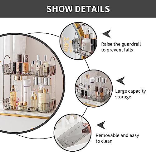 Image of Akinbas 2 Tier Bathroom Organizer Countertop Makeup Perfume Tray Skincare Organizer for Bathroom Dresser Vanity (Grey)