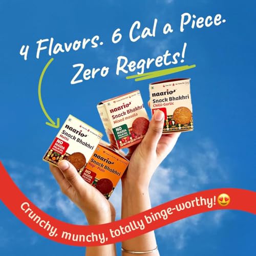Image of Naario Chilli Garlic, Methi, Masala, Peri Peri Crackers Healthy Snack Combo Wheat Bhakhri 12 Calories /pc | | Wholesome Indian Snack with No Palm Oil and No Additives | Pack of 4 (100g each)