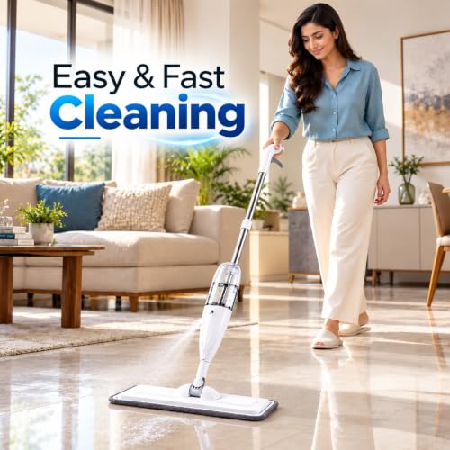 Image of Spray Mop for Floor Cleaning with 360 Degree Rotating Head, 1 Washable Microfiber Pad & Refillable Bottle | Wet & Dry Mop for Home, Kitchen, Wooden & Marble Floors (White)