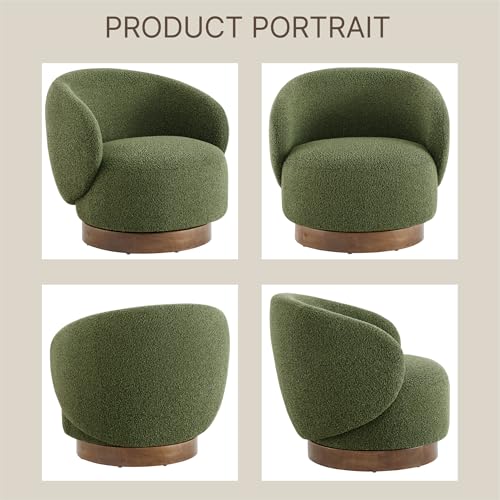 Image of KISLOT Swivel Accent Chair Round Barrel Armchair Upholstered Performance Fabric for Living Room Bedroom Waitingroom,2 Box,Moss Green-Boucle