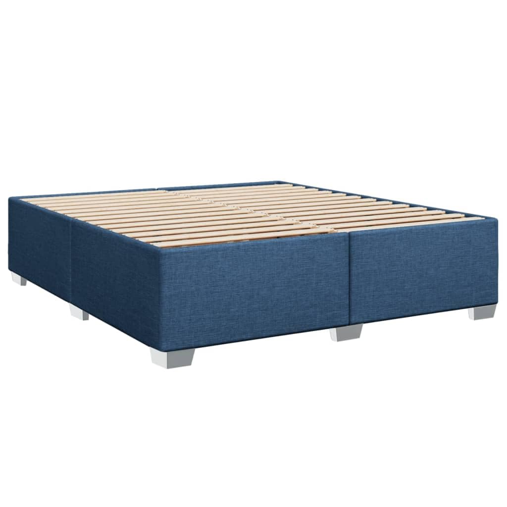 Cama con somier con colchón, azul, 200 x 200 cm, tela, cómoda cama tapizada con iluminación LED, cabecero regulable en altura y colchón de muelles ensacados para dormitorio