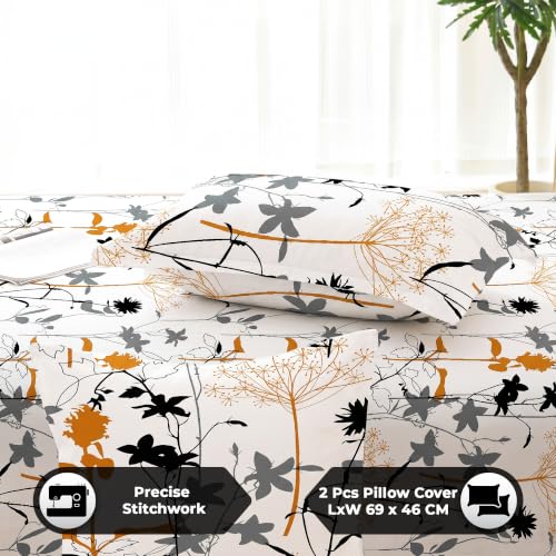 Image of Story@Home King Size Air Cotton Bedsheet 240 TC Flat Sheet with 2 Pillow Covers, Soft & Durable Bed Sheet for King Bed (250 x 270 cm, Floral Print, White)