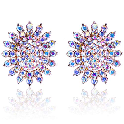 Clip On AB Iridescent Crystal Earrings Women- PeriFairy Multicolor Sunflower Non Pierced Prom Gold Jewelry