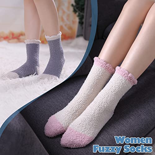 Image of LANLEO 5 /6 Pairs Womens Super Soft Fuzzy Plush Warm Winter Home Sleeping Slipper Socks