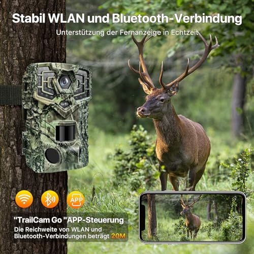 EUKI Wildkamera mit Bewegungsmelder Nachtsicht,2,7K 48MP Wildtierkamera WLAN mit Handyübertragung...