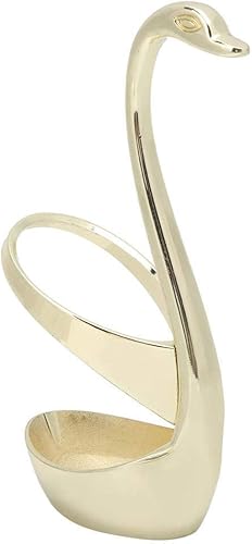 Miniatura 8 de Juego de cubiertos de cuchara de postre de acero inoxidable elegante para el hogar con soporte en forma de cisne (dorado)