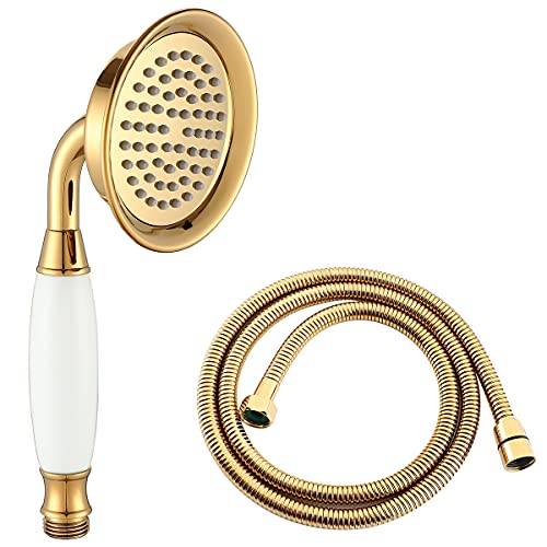 Ownace Soffione doccia vittoriano oro e tubo da 59 pollici set tradizionale in ottone e ceramica telefono doccetta per bagno