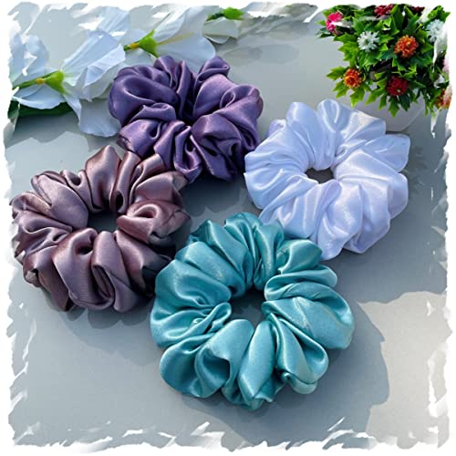 Image of Luxury Silk Scrunchies for Women and Girls, Hair Ties, Hair Band, Ponytail Holder (Iris)