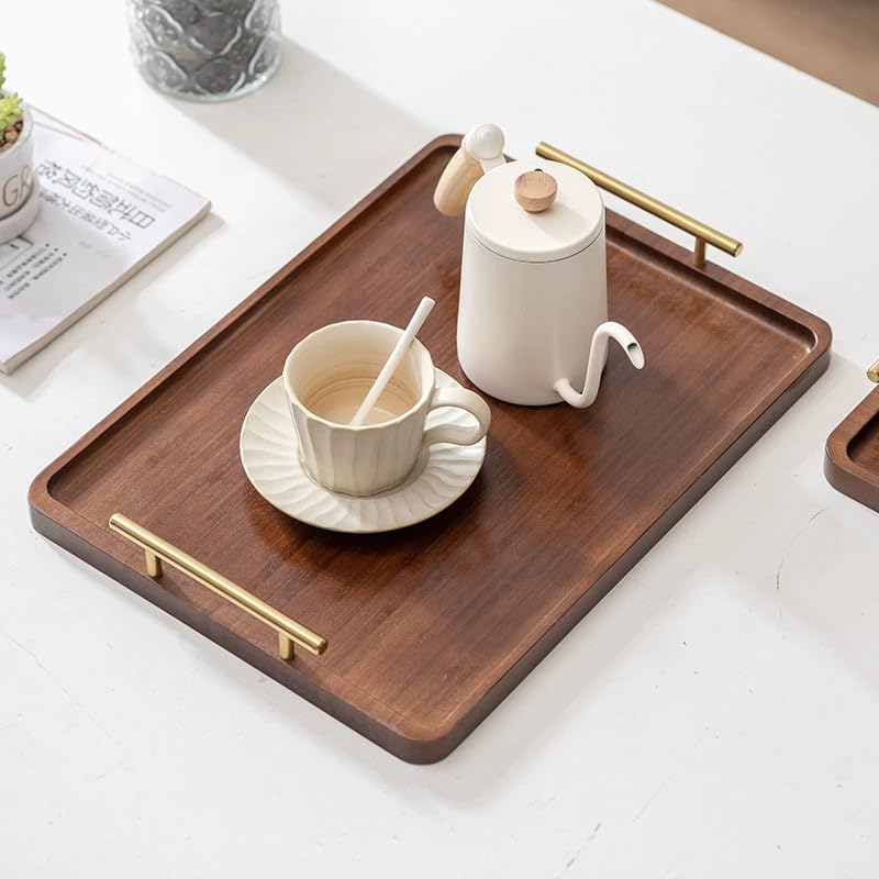 Serving Tray with Gold Handles, Food Tray for Breakfast,Coffee Table,Dinner & Bar, Decorative Tray for Kitchen, Bedroom