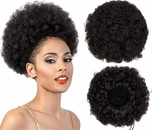 Afro-Puff Kinky Curly Drawstring Pferdeschwanz Bun Synthetic Hair for African American Hochsteckfrisuren Hair Extension with 2 Clips in Bun Pferdeschwanz Extensions X-Large Size Cover