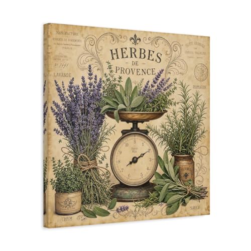 Tableau vintage nature herbs pour deco cuisine et salle a manger 50x50cm