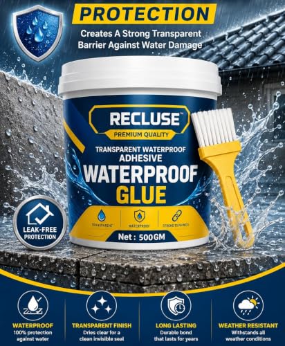 Image of RECLUSE Transparent Waterproof Glue 500GM | Heavy Duty Leak Proof Adhesive | Strong Sealant for Roof, Wall, Tile & Pipe Repair | Strong Bond for Tile,Concrete,Metal,Wood,Plastic & Ceramic