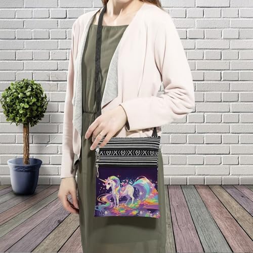 Rainbow Unicorn Messenger Bag Small Ethnic Pattern Printed Adjustable Strap Crossbody Zipper Bag Rainbow Unicorn Phone Bag Wallet Cute Shoulder Handbag for Women3
