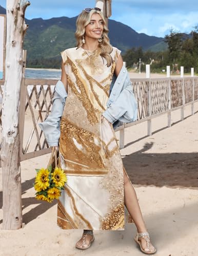 Image of Zeagoo Summer Dresses for Women 2026 Long Maxi Sundresses Loose Split Wrinkle-Free Beach Travel Vacation Clothes