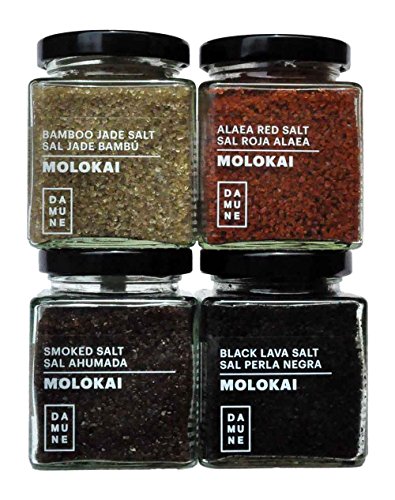 Sales Gourmet Molokai-Hawai: Sal Perla Negra Molokai (200g), Sal Roja-Alaea Molokai (200g), Sal Jade Bambú Hawai   Molokai – 200g, Sal Ahumada Molokai (200g)