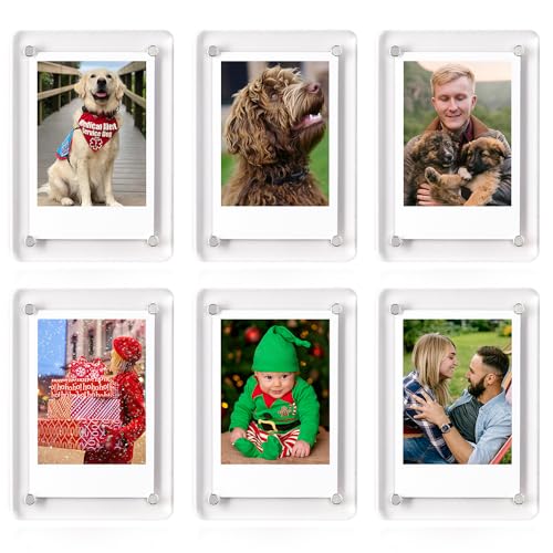 LIANHELILAI Magnetic Refrigerator Mini Picture Frames, 2.36x3.54 Acrylic Magnetic Clear Photo Frames, 2x3 Mini Film Picture Compatible with Instax/Polaroid Camera for Fridge/Locker/Wall, 6 Pack