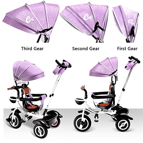 LSHAN 4 in 1 Kinderdreirad Trike Kinderwagen, Kinder-Pedal-Jogger Dreirad mit Schubstange/Abnehmbares faltbares Verdeck… – Bild 5