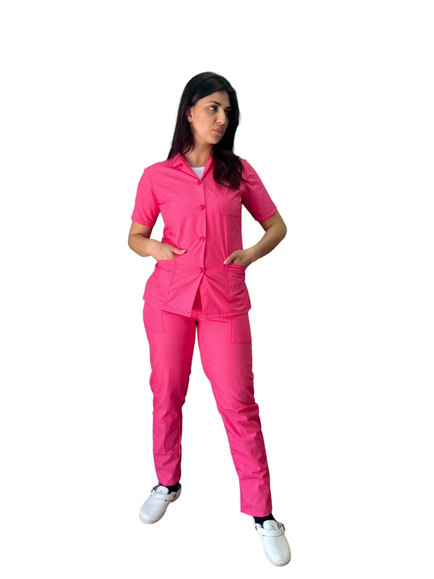 Uniforme Completo Hospitalario Fucsia Con Botones Casaca y Pantalón Completo Sanitario Hombre y Mujer Para Estudiantes Enfermeras y OSS