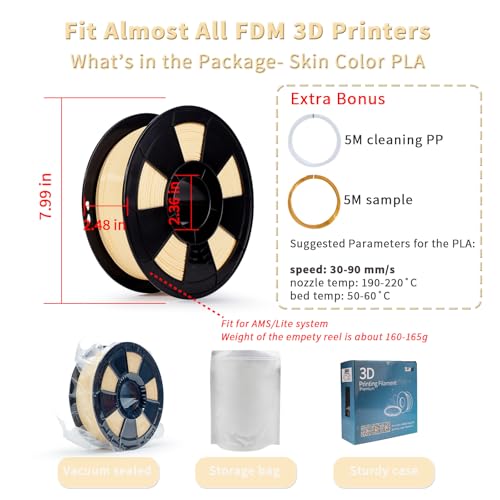 Image of ZIRO 1.75mm PLA Filament, 3D Printer PLA PRO Basic Color Series, Skin | Fit for Most FDM 3D Printer, 1.75mm 1KG Spool, Dimensional Accuracy + /-0.03mm, Colorful PLA FilamenT