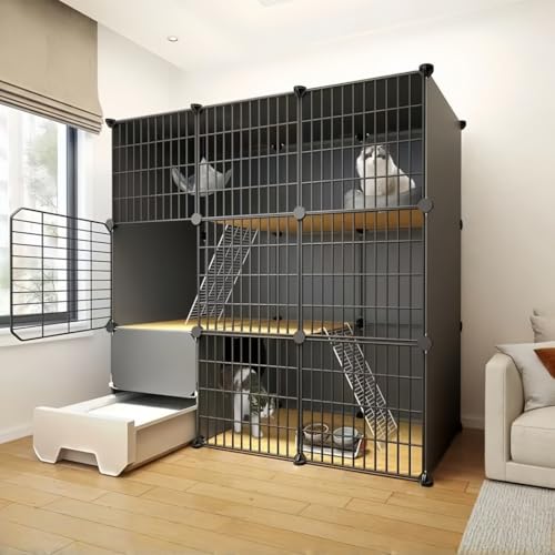 猫 ケージ トイレ付き トイレ一体型 防臭 飛散軽減 2段 子猫 スリム 組立簡単 掃除しやすい 猫用ケージ 掃除しやすい コンパクト 脱走防止 保護用 室内用 (3段タイプ:110*50*110cm)